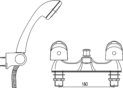 Technical image of Crown D-Type Bath Shower Mixer Tap With Shower Kit (Chrome).