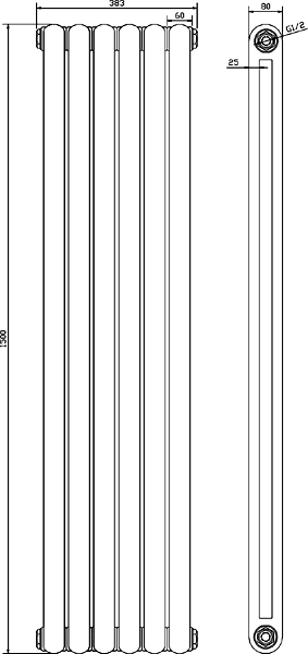 Technical image of Hudson Reed Radiators Salvia Double Radiator. 3934 BTU (Anthracite). 1500x383mm.