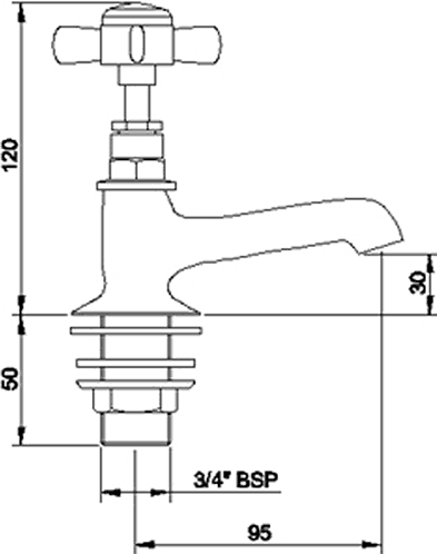 Technical image of Crown Traditional Bath Taps (Chrome).