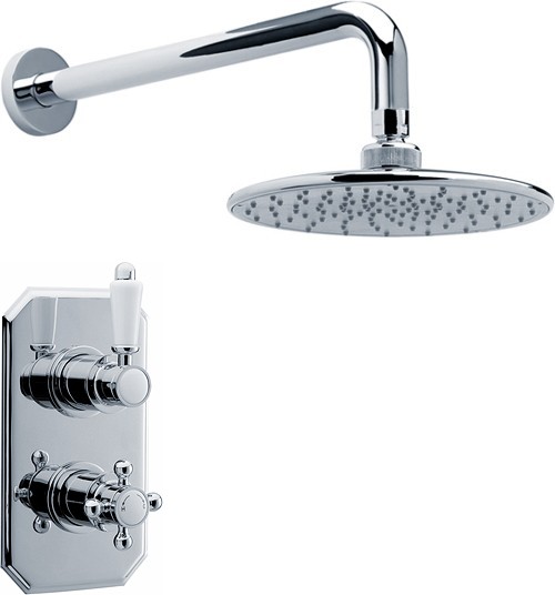 Larger image of Crown Showers Twin Thermostatic Shower Valve With Round Head & Arm.