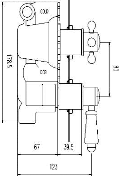 Technical image of Crown Showers Twin Thermostatic Shower Valve With Round Head & Arm.