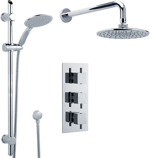 Larger image of Crown Showers Triple Thermostatic Shower Valve, Slide Rail Kit, Head & Arm.