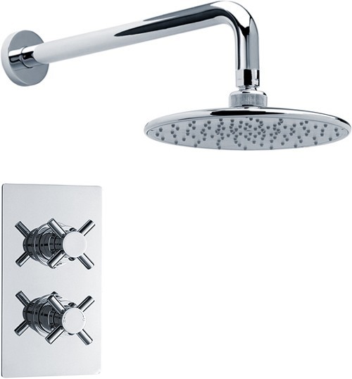Larger image of Crown Showers Twin Thermostatic Shower Valve With Round Head & Arm.