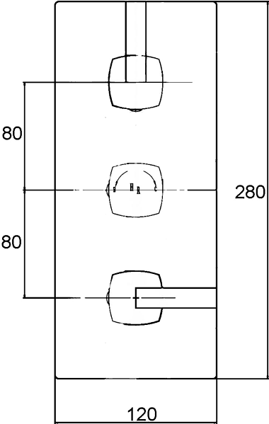 Technical image of Crown Showers Triple Thermostatic Shower Valve, Slide Rail Kit, Head & Arm.