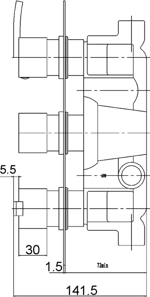 Technical image of Crown Showers Triple Concealed Thermostatic Shower Valve (Chrome).