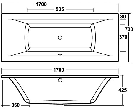 Technical image of Crown Suites Knedlington Bathroom Suite With Double Ended Bath (1700x700mm).