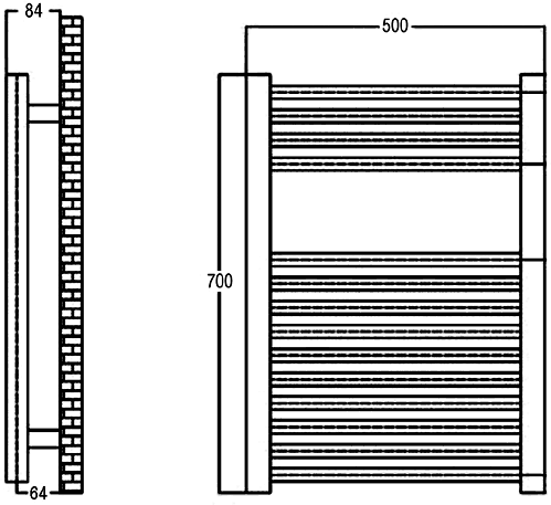 Technical image of Crown Radiators Bathroom Ladder Towel Rail. 500x700mm (Straight).