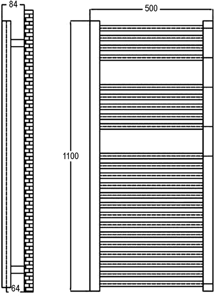 Technical image of Crown Radiators Bathroom Ladder Towel Rail. 500x1100mm (Straight)