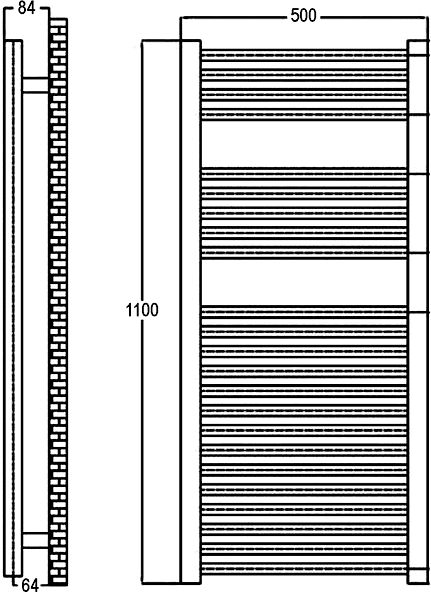 Technical image of Crown Radiators Bathroom Ladder Towel Rail. 500x1100mm (Curved).