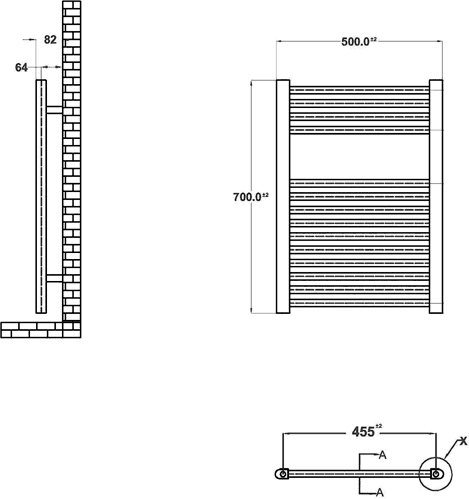 Technical image of Crown Radiators Electric Bathroom Ladder Towel Rail. 500x700mm.