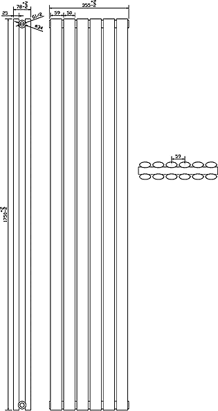 Technical image of Crown Radiators Ricochet Horizontal Radiator (White). 1750x354mm.