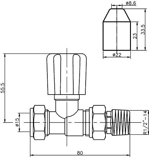 Technical image of Crown Radiator Valves Straight Radiator Valves (Pair, Chrome).