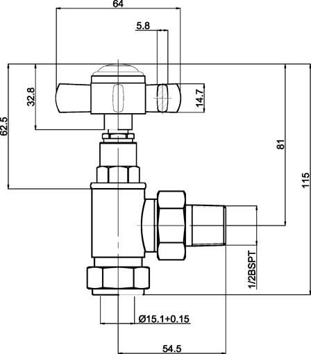 Technical image of Crown Radiator Valves Traditional Angled Radiator Valves (Pair, Chrome).
