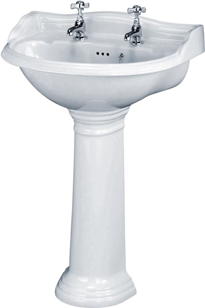 Larger image of Crown Ceramics Ryther 600mm Basin & Pedestal (2 Tap Holes).