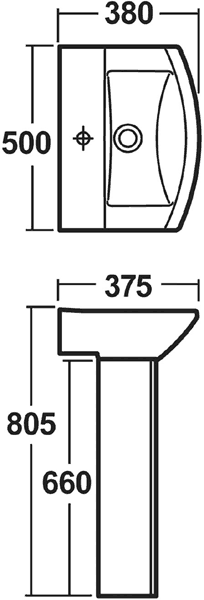 Technical image of Crown Ceramics Asselby 500mm Basin & Pedestal (1 Tap Hole).