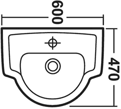 Technical image of Crown Ceramics Linton 600mm Wall Hung Basin & Semi Pedestal (1 Tap Hole).