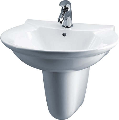 Larger image of Crown Ceramics Otley 600mm Wall Hung Basin & Semi Pedestal (1 Tap Hole).