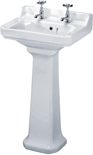 Larger image of Crown Ceramics Carlton 500mm Basin & Pedestal (2 Tap Holes).