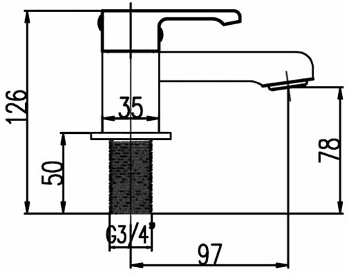 Technical image of Crown Series P Bath Filler Tap (Chrome).