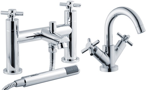 Larger image of Crown Series 1 Basin & Bath Shower Mixer Tap Set (Chrome).