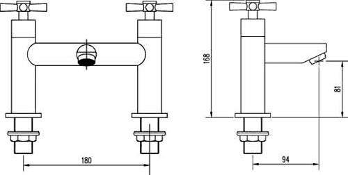 Technical image of Crown Series 1 Basin & Bath Filler Tap Set (Chrome).