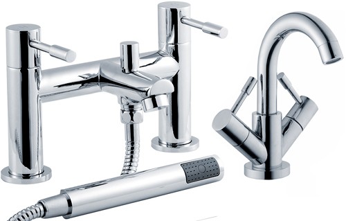 Larger image of Crown Series 2 Basin & Bath Shower Mixer Tap Set (Chrome).