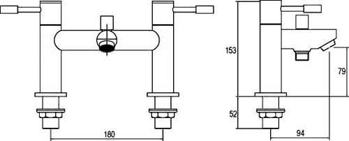 Technical image of Crown Series 2 Basin & Bath Shower Mixer Tap Set (Chrome).
