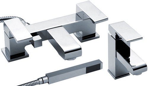 Larger image of Crown Series P Basin & Bath Shower Mixer Tap Set (Chrome).