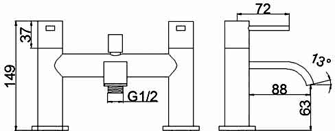 Technical image of Crown Series W Basin & Bath Shower Mixer Tap Set (Chrome).