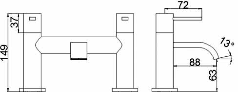 Technical image of Crown Series W Basin & Bath Filler Tap Set (Chrome).