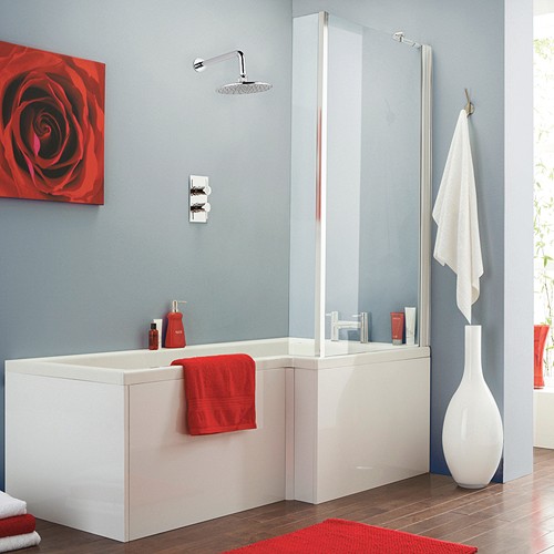 Larger image of Crown Baths Square Shower Bath With Screen & Panels (Right Handed).