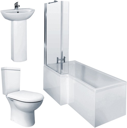 Larger image of Crown Suites Square Shower Bath Suite, Toilet & Basin (Left Handed).