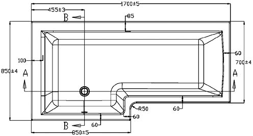 Technical image of Crown Suites Square Shower Bath Suite, Toilet & Basin (Left Handed).