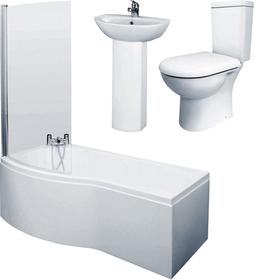 Larger image of Crown Suites 1500mm Shower Bath Suite With Toilet & Basin (Left Handed).