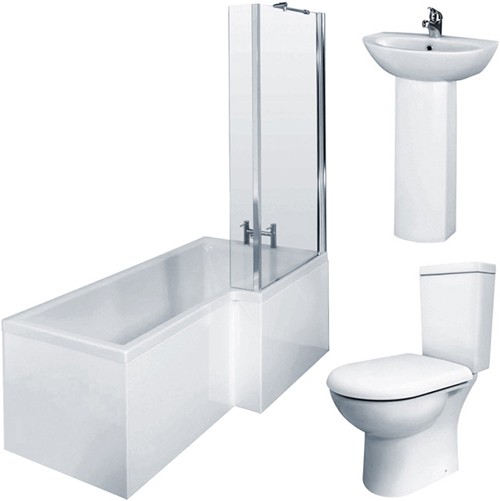 Larger image of Crown Suites Square Shower Bath Suite, Toilet & Basin (Right Handed).