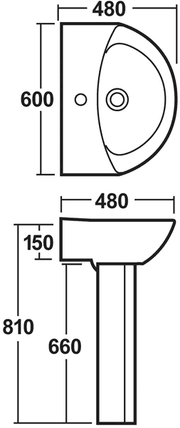 Technical image of Crown Suites Square Shower Bath Suite, Toilet & Basin (Right Handed).