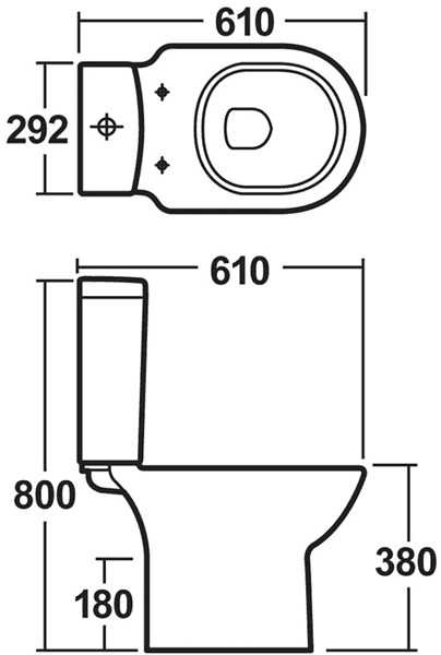 Technical image of Crown Ceramics Knedlington 4 Piece Suite, Toilet, Seat & 600mm Basin.