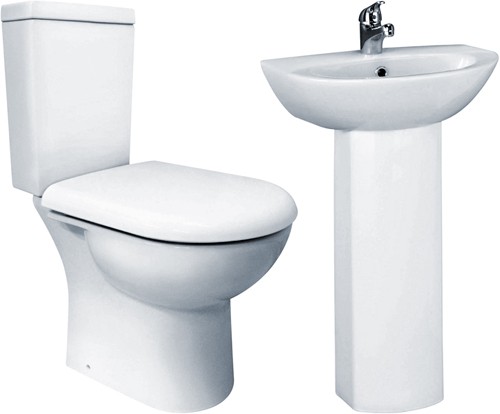 Larger image of Crown Ceramics Knedlington 4 Piece Suite, Toilet, Seat & 500mm Basin.
