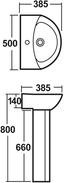 Technical image of Crown Ceramics Knedlington 4 Piece Suite, Toilet, Seat & 500mm Basin.