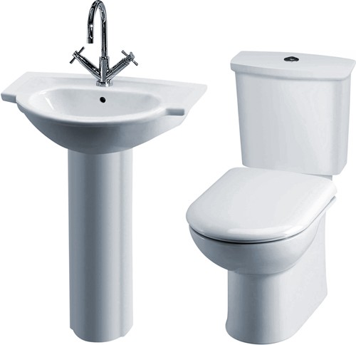 Example image of Crown Ceramics Linton 4 Piece Bathroom Suite With Toilet, Seat & 600mm Basin.