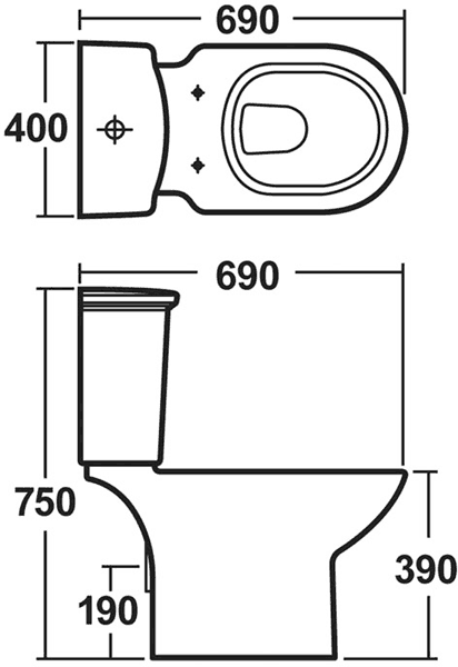 Technical image of Crown Ceramics Linton 4 Piece Bathroom Suite With Toilet, Seat & 600mm Basin.