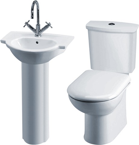 Larger image of Crown Ceramics Linton 4 Piece Bathroom Suite With Toilet, Seat & 500mm Basin.