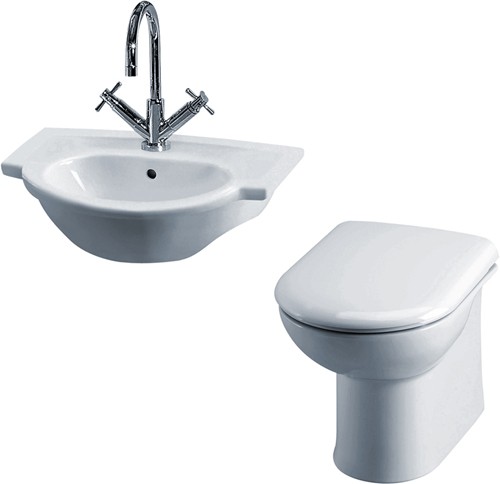 Larger image of Crown Ceramics Linton Suite With Back To Wall Pan, Seat, Recessed Basin.