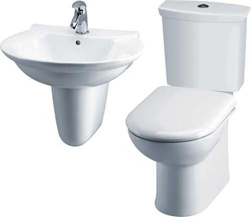 Larger image of Crown Ceramics Otley 4 Piece Suite, Toilet, Seat, Basin & Semi Pedestal.