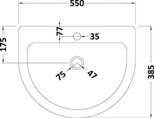 Technical image of Crown Ceramics Solace 4 Piece Bathroom Suite With 550mm Basin (1 Tap Hole).