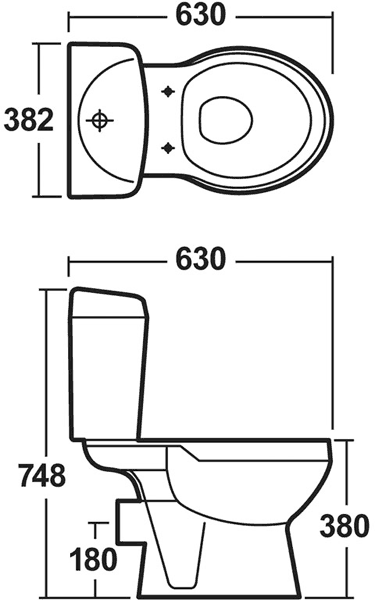 Technical image of Crown Ceramics Melbourne 4 Piece Bathroom Suite.