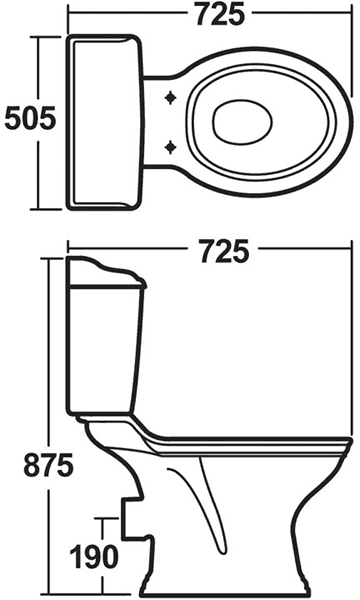 Technical image of Crown Ceramics Ryther 4 Piece Bathroom Suite With 500mm Basin (2 Tap Holes).