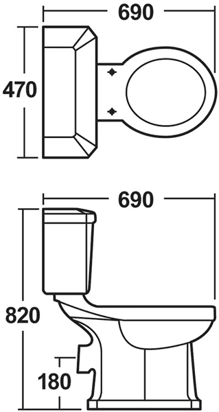 Technical image of Crown Ceramics Carlton 4 Piece Bathroom Suite, 600mm Basin (2 Tap Holes).