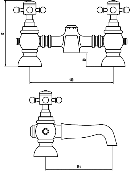 Technical image of Crown Edwardian Traditional Bath Filler Tap (Chrome).