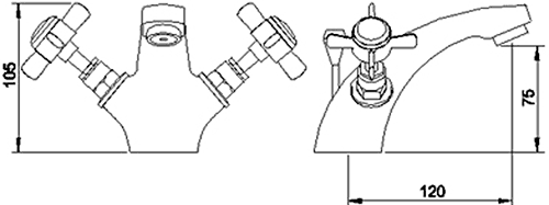 Technical image of Crown Traditional Basin & Bath Shower Mixer Tap Set (Chrome).